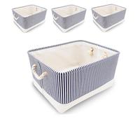 Mangata 4 Pack Large Storage Boxes, Multi-Size, Rectangular Organiser Baskets for Shelves, Toys, and Clothes, 41x31x20cm(Blue Stripe, L)
