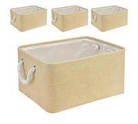 Mangata 4 Pack Linen Storage Boxes, Multi-Size, Rectangular Organiser Baskets for Shelves, Toys, and Clothes, 36x26x18cm(Beige, Medium)