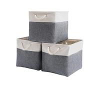 Mangata Canvas Cube Storage Boxes, 25x25x25cm Storage Baskets for Shelves Organizing Clothes Nursery Home(Cold Grey&White, Set of 3)