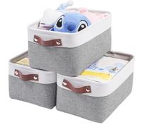 Mangata Canvas Storage Baskets Set of 3, Thickened Fabric Storage Box for Bedroom Wardrobe Shelf Socks Underwear(Grey/white, S)