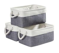 Mangata Canvas Storage Box set of 3, Foldable Fabric Storage Baskets with Handles for Cupboards, Wardrobe, Shelves, Clothes, Toys, Towel, Bathroom(Small, Cold Grey White)