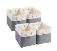 Mangata Canvas Storage Boxes, 28x28x28cm Fabric Storage Baskets for Shelves Organizing Clothes Nursery Home (Cold Grey&White, Set of 4)