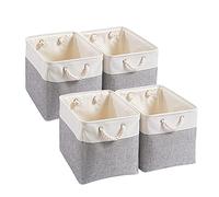 Mangata Canvas Storage Boxes, 33 x 38 x 33cm Large Foldable Storage Baskets for Organizing Clothes Nursery Home (Grey/White, Set of 4)