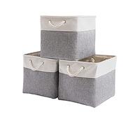 Mangata Canvas Storage Boxes, 33 x 38 x 33cm Large Foldable Storage Baskets for Organizing Clothes Nursery Home (Grey/White, Set of 3)