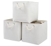 Mangata Canvas Storage Boxes, 33 x 38 x 33cm Large Foldable Storage Baskets for Organizing Clothes Nursery Home(White, Set of 3)