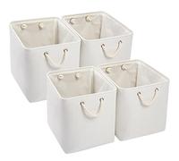 Mangata Canvas Storage Boxes, 33 x 38 x 33cm Large Foldable Storage Baskets for Organizing Clothes Nursery Home(Cream White, Set of 4)