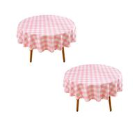 MANGATA CASA Baby Pink Gingham Round Tablecloth-2Pcs Checkered Table Cloth Waterproof Kitchen & Table Linens-Polyester Buffalo Plaid Wrinkle Free Table Cover(Baby Pink 60" Round-2Pack)