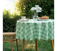 MANGATA CASA Green Gingham Round Tablecloth-Checkered Table Cloth Waterproof Kitchen & Table Linens-Polyester Buffalo Plaid Wrinkle Free Table Cover(Light Green 60R inch)