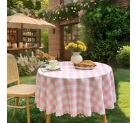 MANGATA CASA Pink Gingham Round Tablecloth-Checkered Table Cloth Waterproof Kitchen & Table Linens-Polyester Buffalo Plaid Wrinkle Free Table Cover(Baby Pink 60R inch)