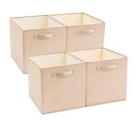Mangata Cube Storage Boxes 25x25x25 cm, Crease-Free Fabric Storage Cube Baskets for Clothes Bins, Baskets, Chests,Toys (Light Khaki, 4Pcs)