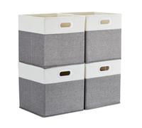 Mangata Cube Storage Boxes 25x25x25 cm, Fabric Storage Cube Baskets for Clothes Bins, Baskets, Chests,Toys (Grey/Cream White, 4Pcs)