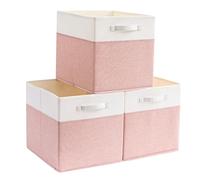 Mangata Cube Storage Boxes 25x25x25 cm, Fabric Storage Cube Baskets for Clothes Bins, Baskets, Chests,Toys (Pink/Cream White, 3Pcs)