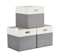 Mangata Cube Storage Boxes 25x25x25 cm, Fabric Storage Cube Baskets for Clothes Bins, Baskets, Chests,Toys (Grey/Cream White, 3Pcs)