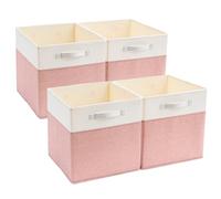 Mangata Cube Storage Boxes 25x25x25 cm, Fabric Storage Cube Baskets for Clothes Bins, Baskets, Chests,Toys (Pink/Cream White, 4Pcs)
