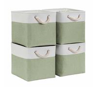 Mangata Cube Storage Boxes 25x25x25cm Fabric Storage Basket Collapsible Green White 4 Pack