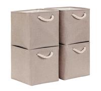 Mangata Cube Storage Boxes 25x25x25cm, Fabric Storage Basket for Cupboards, Shelves, Closet, Light Khaki（Collapsible, 4 Pack）