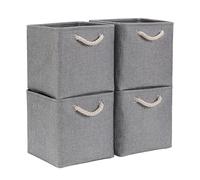 Mangata Cube Storage Boxes 28x28x28cm, Fabric Storage Basket for Cupboards, Shelves, Closet, Grey（Collapsible, 4 Pack）