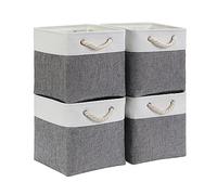 Mangata Cube Storage Boxes 28x28x28cm, Fabric Storage Basket for Cupboards, Shelves, Closet, Grey White（Collapsible, 4 Pack）