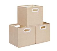 Mangata Cube Storage Boxes 30x30 x30 cm, Fabric Storage Cube Baskets for Clothes Bins, Baskets, Chests,Toys (Light Khaki, 3Pcs)
