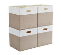 Mangata Cube Storage Boxes 30x30x30 cm, Fabric Storage Cube Baskets for Clothes Bins, Baskets, Chests,Toys (Light Khaki/Cream White, 4Pcs)