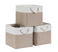 Mangata Cube Storage Boxes 33x33x33cm, Fabric Storage Basket for Cupboards, Shelves, Closet, Light Khaki White(13 x 13 inch, 3 Pack)