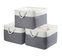 Mangata Extra Large Storage Box set of 3, Fabric Storage Baskets with Handles for Cupboards, Wardrobe, Shelves, Bathroom, Clothes, Toys, Towel (45x35x24 cm, Cold Grey White)