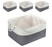 Mangata Extra Large Storage Box set of 4, Canvas Fabric Storage Baskets with Handles for Cupboards, Wardrobe, Shelves, Bathroom, Clothes, Toys, Towel (Foldable, Cold Grey White)