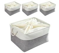Mangata Extra Large Storage Box set of 4, Fabric Storage Baskets with Handles for Cupboards, Wardrobe, Shelves, Bathroom, Clothes, Toys, Towel (Foldable, Grey White)