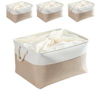 Mangata Extra Large Storage Box set of 4, Fabric Storage Baskets with Handles for Cupboards, Wardrobe, Shelves, Bathroom, Clothes, Toys, Towel (Foldable, Light Khaki White)