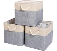 Mangata Fabric Storage Baskets,33 x 38 x 33cm Large Foldable Storage Boxes for Organizing Clothes Shelf Nursery Closet (33x38x33/3 Pack, Gray/Beige)