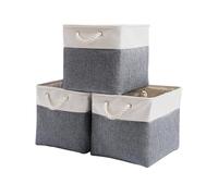 Mangata Fabric Storage Baskets, 33x38x33cm Foldable Storage Boxes for Organizing Clothes Shelf Nursery Home Closet(Cold Grey&White, Set of 3)
