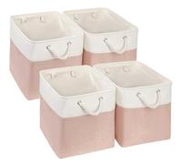 Mangata Fabric Storage Baskets, 33x38x33cm Foldable Storage Boxes for Organizing Clothes Shelf Nursery Home Closet(Pink/White, Set of 4)