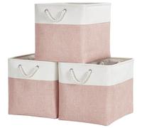 Mangata Fabric Storage Baskets, 33x38x33cm Foldable Storage Boxes for Organizing Clothes Shelf Nursery Home Closet(Pink/White, Set of 3)