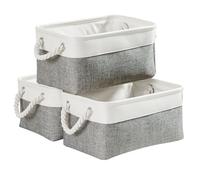 Mangata Fabric Storage Box set of 3, Foldable Fabric Storage Baskets with Handles for Cupboards, Wardrobe, Shelves, Clothes, Toys, Towel, Bathroom(Small, Grey White)