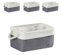 Mangata Fabric Storage Box set of 4, Foldable Fabric Storage Baskets with Handles for Cupboards, Wardrobe, Shelves, Bathroom, Clothes, Toys, Towel (Medium, Cold Grey White)