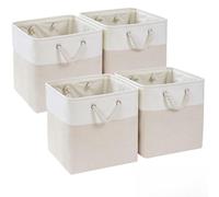 Mangata Fabric Storage Boxes,25x25x25cm Cube Storage Basket for Clothes,Toys,Suitable for Wardrobes,Shelves and Closets(Light Beige/White, Set of 4)