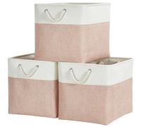 Mangata Fabric Storage Boxes, 25x25x25cm Cube Storage Boxes for Organizing Clothes Shelf Nursery Home Closet(Pink/White, Set of 3)