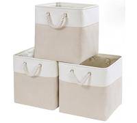 Mangata Fabric Storage Boxes, 28x28x28cm Storage Baskets Storage Cube Boxes for Organizing Clothes Shelf Nursery Home Closet(Light Beige/White, Set of 3)