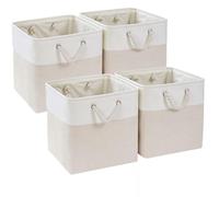 Mangata Fabric Storage Boxes,33x38x33cm Storage Baskets for Organizing Clothes Shelf Nursery Home Closet(Light Beige/White, Set of 4)