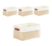 Mangata Fabric Storage Boxes,[4 Pack] Storage Basket with Handles for underwear, sock, towel (Small, Light Khaki/White)