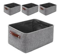 Mangata Fabric Storage Boxes,[4 Pack] Thicken Canvas Storage Basket with Handles for Underwear, Clothes, Towel (Large, Grey)