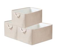 Mangata Fabric Storage Boxes, Storage Baskets for Shelves, 3 Pack (Light Khaki, M)