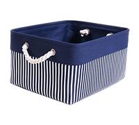 Mangata Fabric Storage Boxes,Thicken Canvas Storage Basket with Handles for Underwear, Clothes, Towel (Large, White stripes)