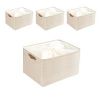 Mangata Fabric Storage Boxes with Drawstring,[4-Pack] Canvas Fabric Thickened Storage Basket for Pillow, Quilt, Shelf Wardrobe(XLarge, Khaki)