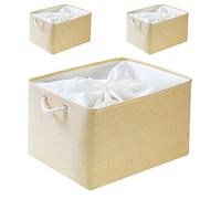 Mangata Fabric Storage Boxes, Xlarge Storage Baskets Set of 3 with Drawstring for Shelves Wardrobe (Beige, XLarge)