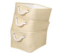 Mangata Foldable Storage Basket, Open Wardrobe Organiser Boxes 3 Pack (Beige, Medium)