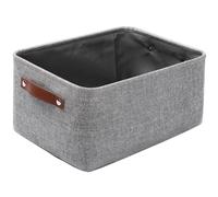 Mangata Foldable Storage Baskets, Thickened Canvas Fabric Storage Box for Home Closet Laundry, Leather Handle, Large Sizes, Grey (without Drawstring)