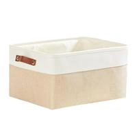Mangata Foldable Storage Baskets, Thickened Canvas Fabric Storage Box for Home Closet Laundry, Leather Handle(Large, Khaki)