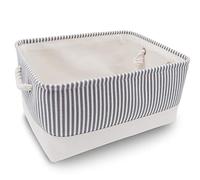 Mangata Foldable Storage Box, Thickened Fabric Storage Basket with Handles for Shelves Toy (L, Grey Stripe)