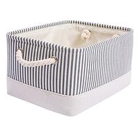 Mangata Foldable Storage Box, Thickened Fabric Storage Basket with Handles for Shelves Toy (M, Grey Stripe)